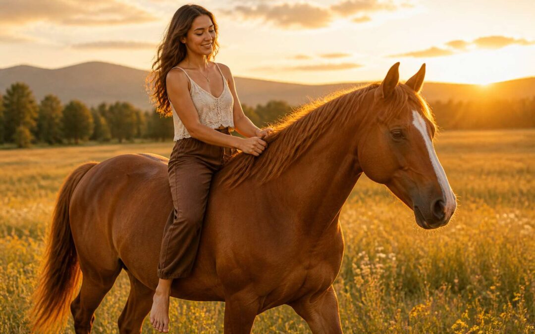 Riding horse without gear builds trust and balance.
